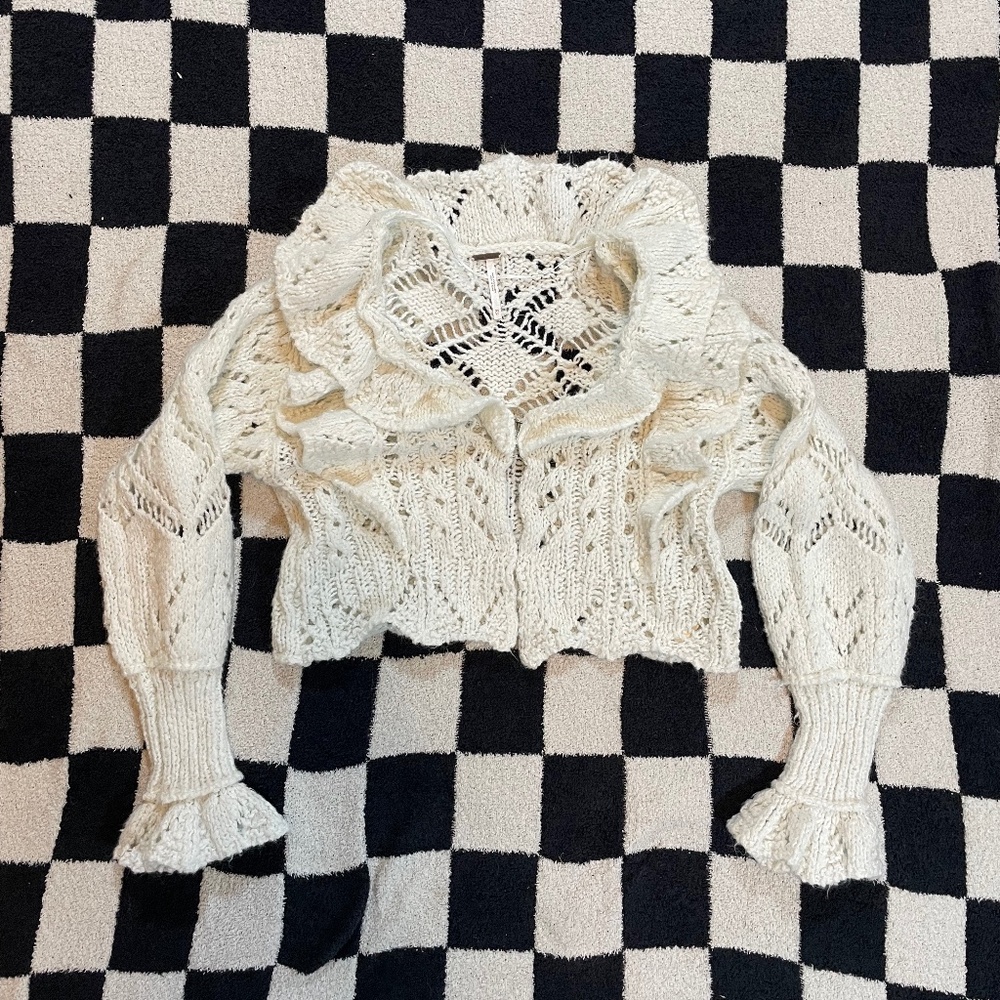 free people avery open knit cropped cardigan icicle size xs